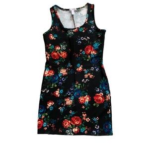 Sleeveless Black Floral Slim Fit Mini Dress